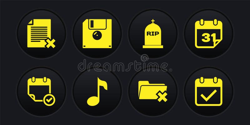 Set Calendar with Check Mark, , Music Note, Tone, Delete Folder