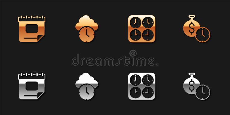 Set Calendar Clock Time Zone Clocks And Is Money Icon Vector Stock