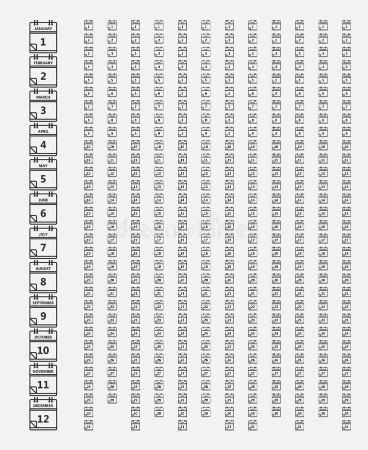 A Set of 366 Calendar Notebook Line Icons, for Every Day of the Year