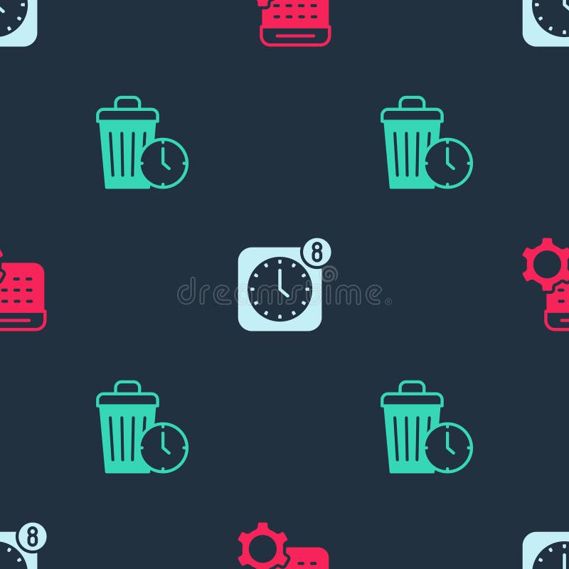 Setați setările de calendar alarmează aplicația ceas mobil și pierdere de timp pe un tipar fără probleme. vector royalty free illustration