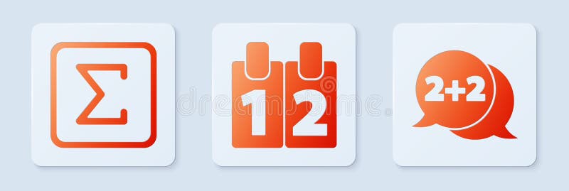 Set Calendar, Sigma symbol and Equation solution. White square button. Vector vector illustration