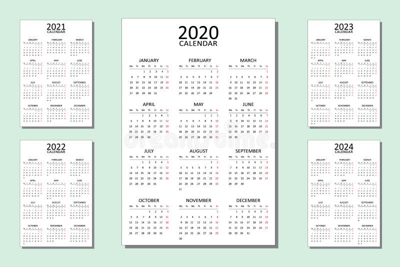 Collection of Calendars. 12 Months on One Page. Stock Vector Illustration of holiday, january