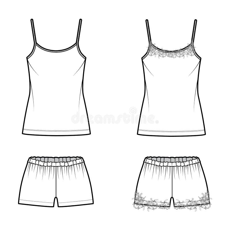 Set of Camisoles Lace Pajamas Short Sleepwear Technical Fashion ...