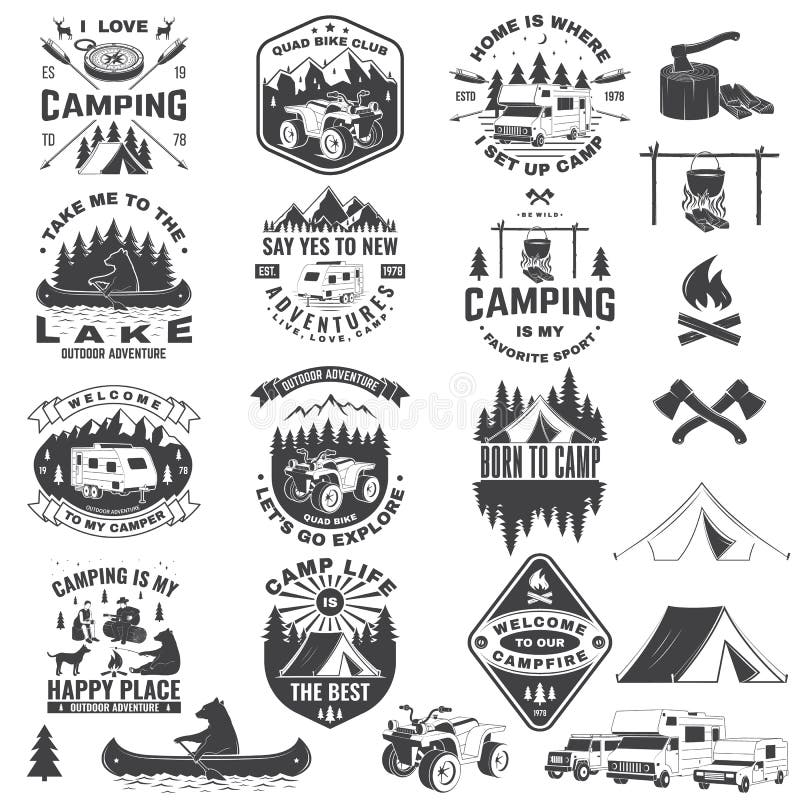 Set of Camping Badges, Patches. Vector Illustration. Concept for Shirt