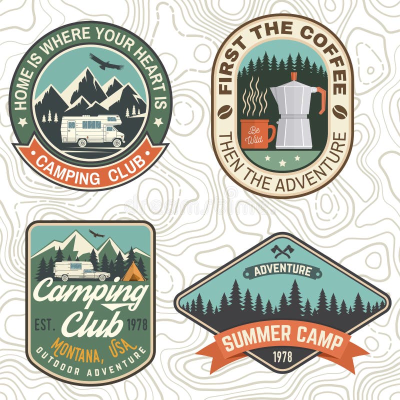 Set of Camping and Caravanning Club Badges. Vector. Concept for Logo ...
