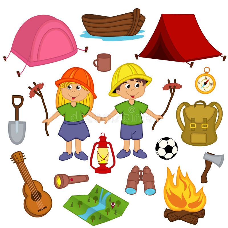 Camping equipment drawing stock vector. Illustration of expedition
