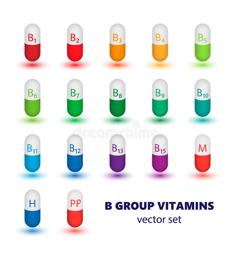 Set of Capsules Containing B Vitamins. Stock Vector Illustration of