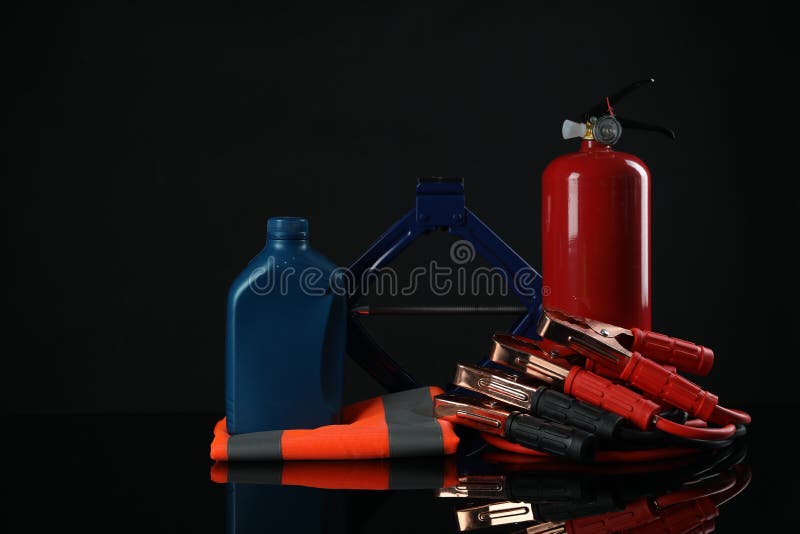 Set of Car Safety Equipment on Black Background Stock Image Image of