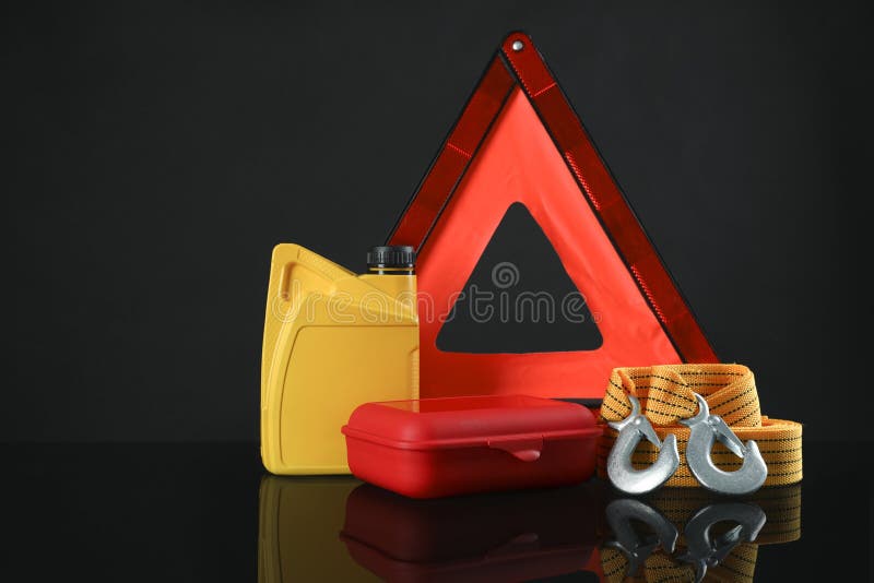 Set of Car Safety Equipment on Black Background Stock Photo Image of