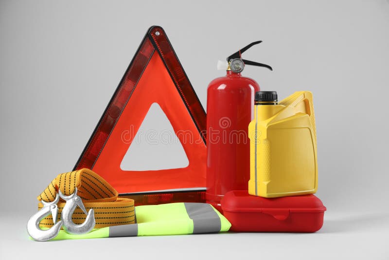 Set of Car Safety Equipment on Light Grey Background Stock Image Image of accident, safe
