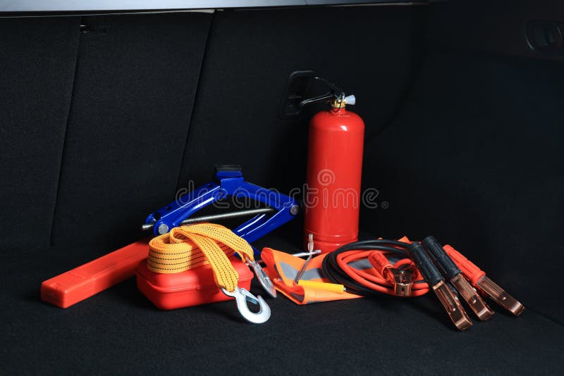 Set of Car Safety Equipment in Trunk Stock Image Image of fire, safe