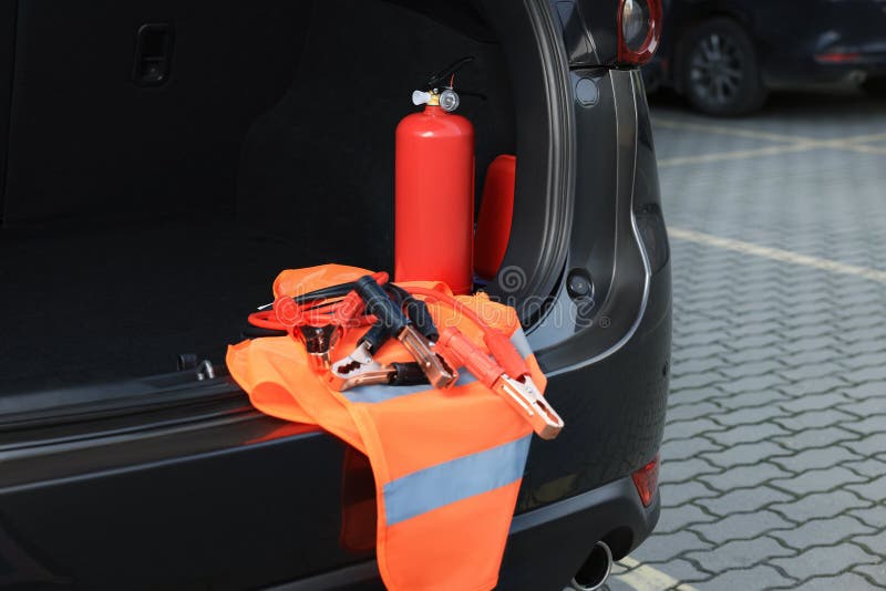 Set of Car Safety Equipment in Trunk Stock Image Image of automobile