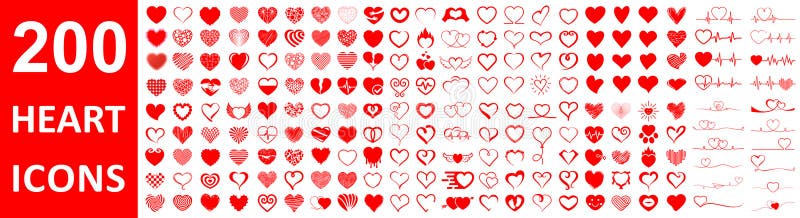 Set cardiaco 200 icone uniche cuori diversi disegnati a mano collezione di linee continue cuori carini battito cardiaco battito un illustrazione di stock
