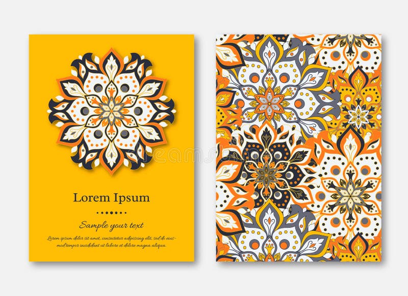 Set of Cards, Flyers, Brochures, Templates with Hand Drawn Mandala Pattern.  Vintage Oriental Style Stock Illustration - Illustration of design, flyer:  79911691
