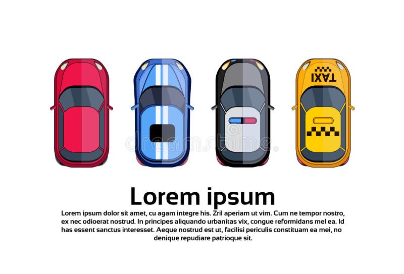Set Of Cars Top View Taxi, Police Vehicle Isolated On White Background vector illustration Set Of Cars Top View Taxi, Police Vehicle Isolated On White Background vector illustration