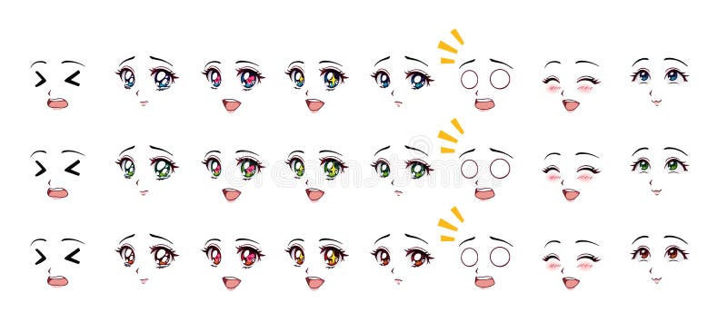 Set Of Cartoon Anime Style Expressions. Different Eyes ...