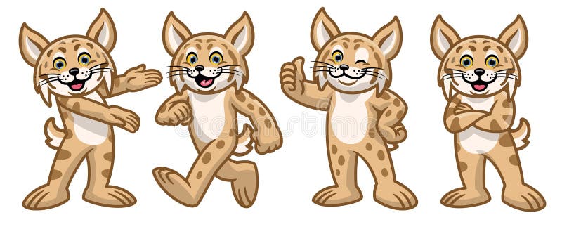 Set of cartoon bobcat character