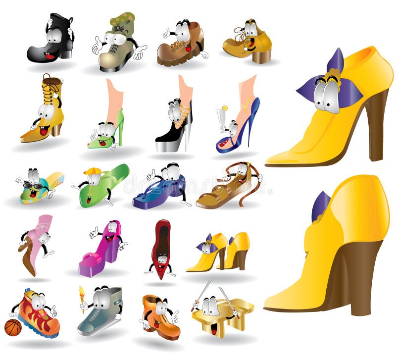 Set of Cartoon Boots Characters Stock Vector Illustration of fasion