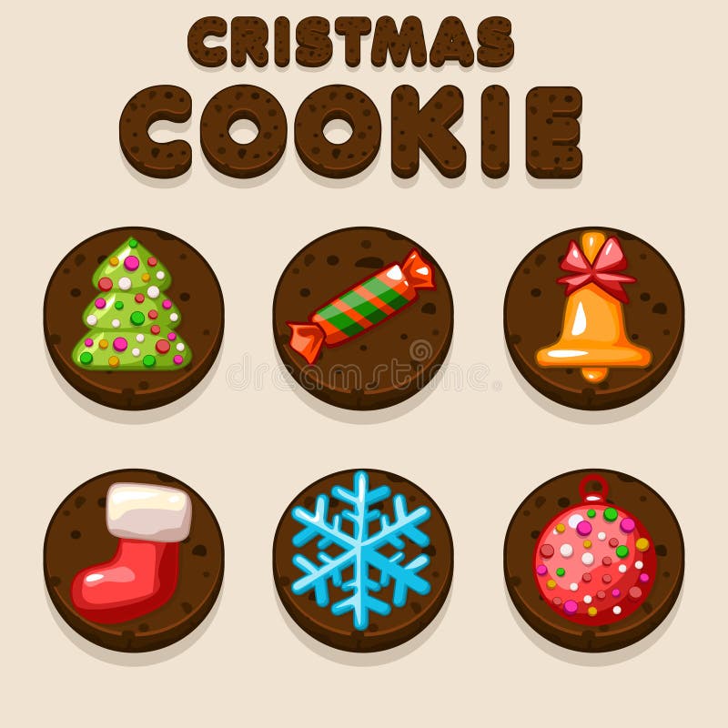 Set Cartoon Christmas Chocolate biskvit cookies, food icons vector illustration Set Cartoon Christmas Chocolate biskvit cookies, food icons vector illustration