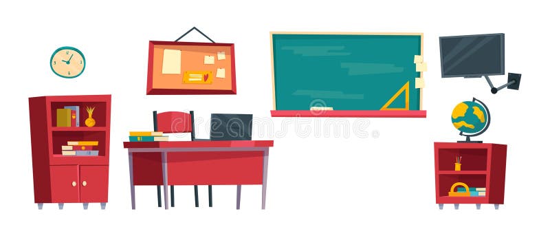 Set of Cartoon Classroom Furniture Stock Illustration - Illustration of  class, lesson: 177152300