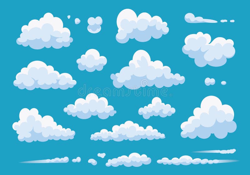 Set of Cartoon Clouds Isolated on Blue Background. Vector Collection White  Cloud Illustration. Blue Cloudy Sky. Stock Vector - Illustration of fluffy,  isolated: 152768857