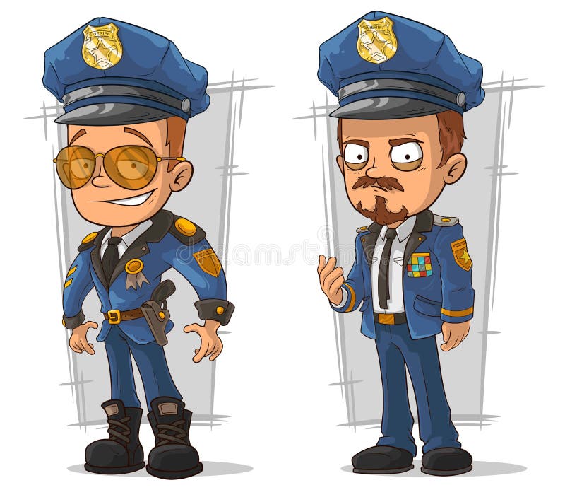 Set of Cartoon Cops in Blue Uniform Stock Vector Illustration of