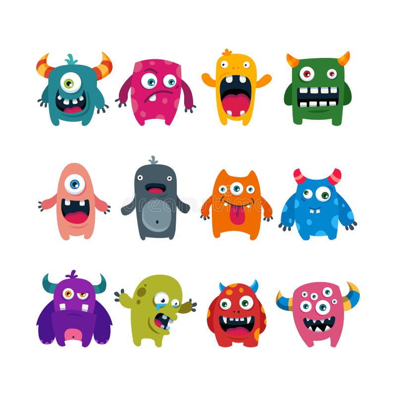 Set of cartoon cute monsters. flat vector illustration stock illustration Set of cartoon cute monsters. flat vector illustration stock illustration
