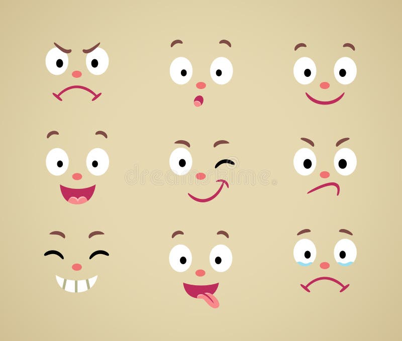 Set of Cartoon Emotional Faces Stock Vector - Illustration of cute ...