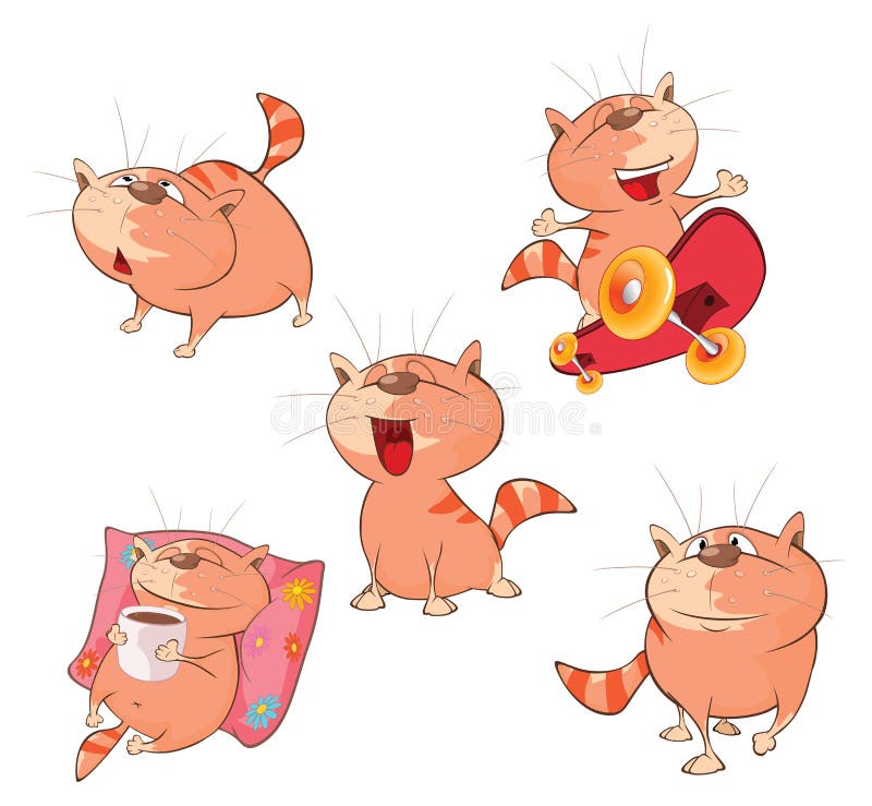 Set of Cartoon Illustration Cute Cats