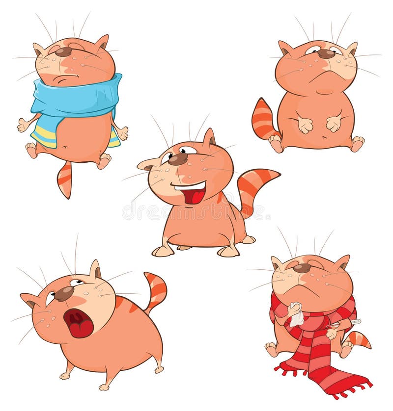 Set of Cartoon Illustration Cute Cats