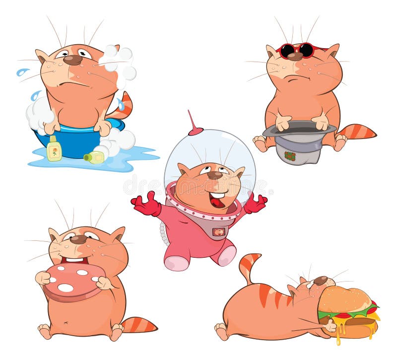 Set of Cartoon Illustration. Cute Cats for you Design