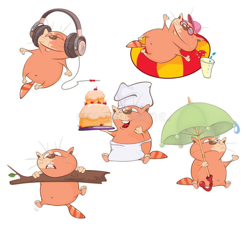 Set of Cartoon Illustration. Cute Cats for you Design