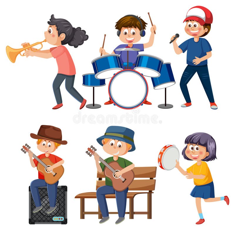 Set of Cartoon Kids Character with Music Instruments Stock Vector ...