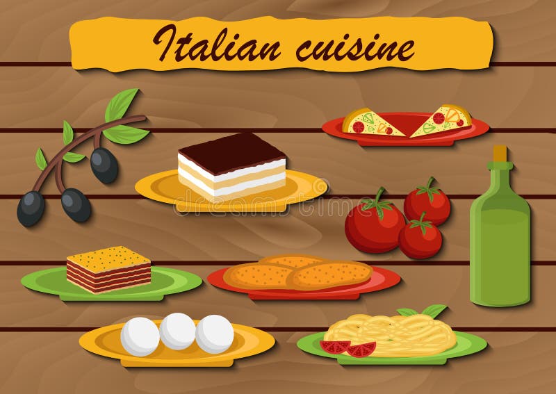 Set of Cartoon Objects on Italian Food Theme Stock Vector ...