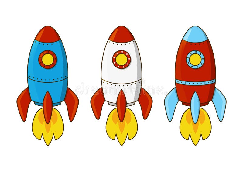 Set of cartoon rockets