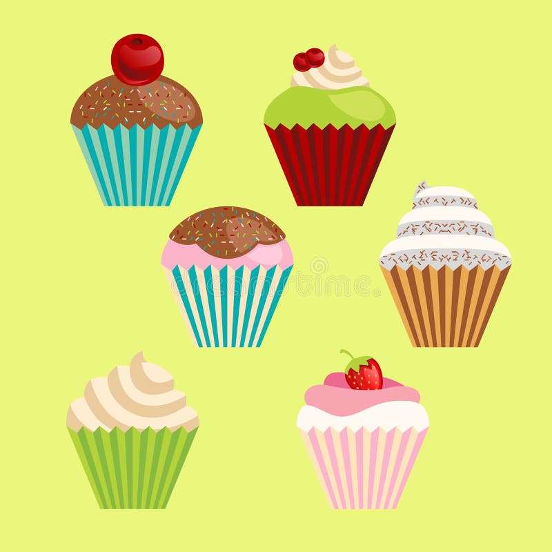 Set of Cartoonstyle Cute Muffins Stock Vector Illustration of