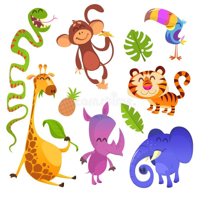 Cartoon Tropical Animal Characters. Wild Cartoon Cute Animals ...