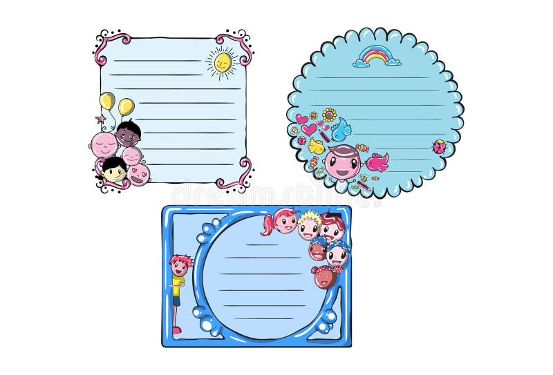 Kids notebook page template vector cards, notes, stickers, labels, tags  paper sheet with unicorn illustrations. Stock Vector by ©DanyliukI 194498200