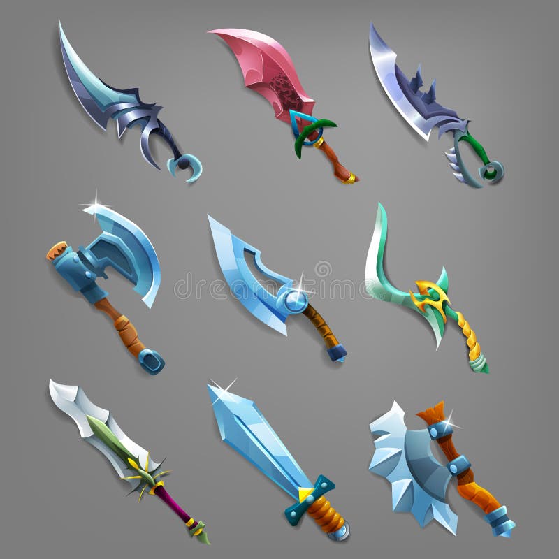 Set of cartoon weapons.