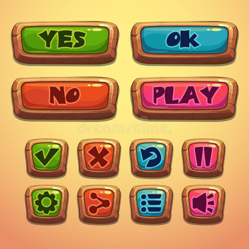 Set of cartoon wooden buttons vector illustration