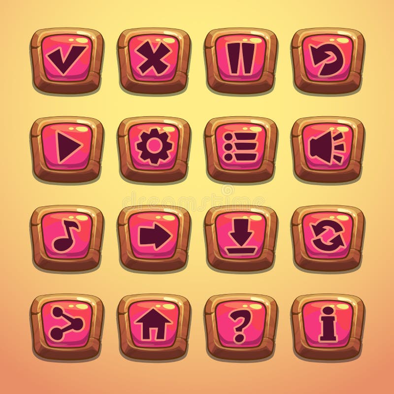 Set of cartoon wooden buttons vector illustration