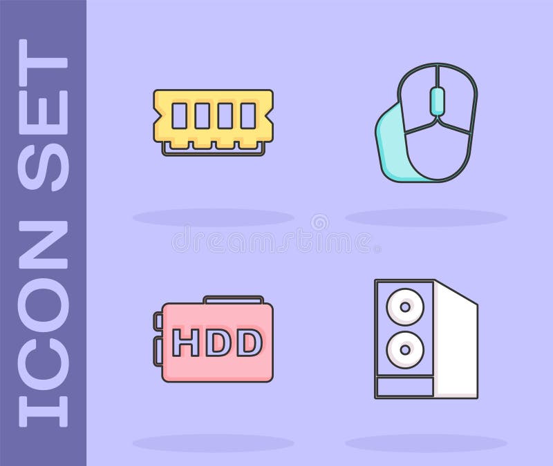 Set Case of Computer, RAM, Random Access Memory, Hard Disk Drive HDD ...