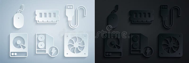 Set Case of Computer, USB Cable Cord, Hard Disk Drive HDD, Computer ...
