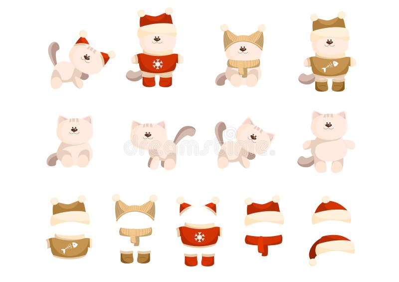 Set of cat in clothes stock illustration. Illustration of graphic