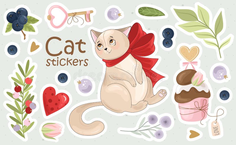 Pastel Set Fat Cat Stickers