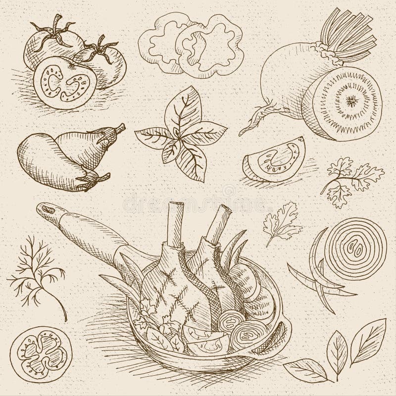 Set of chalk drawn on a blackboard food, spices. royalty free illustration Set of chalk drawn on a blackboard food, spices. royalty free illustration