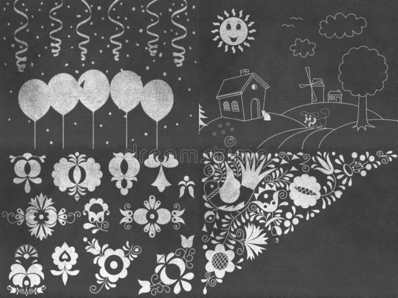 Set of chalkboard drawings stock illustration. Illustration of backdrop