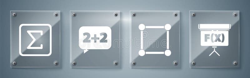 Set Chalkboard, Geometric figure Square, Equation solution and Sigma symbol. Square glass panels. Vector vector illustration