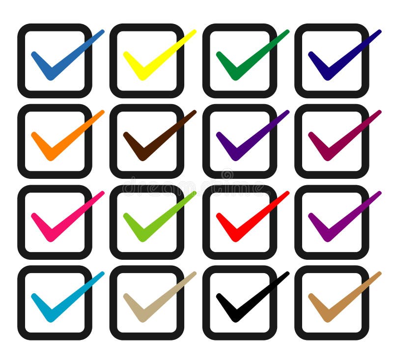 Set of Check Box. Accept, Checkbox or Check Mark All Color Stock Vector