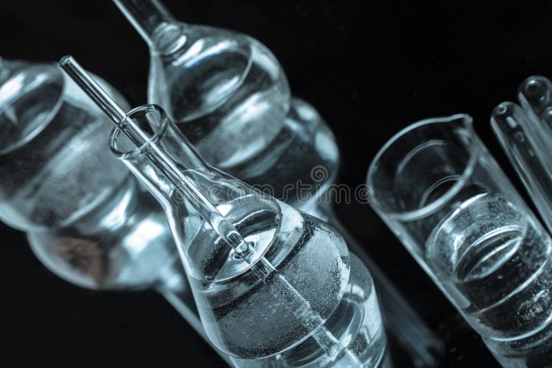 Set of Chemical Glass Bottle with Reflection Stock Image Image of